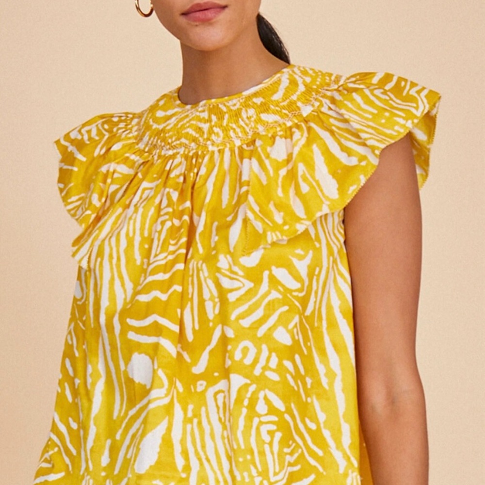 Hunter Bell Yellow printed Kinser Top size M - Picture 2 of 6